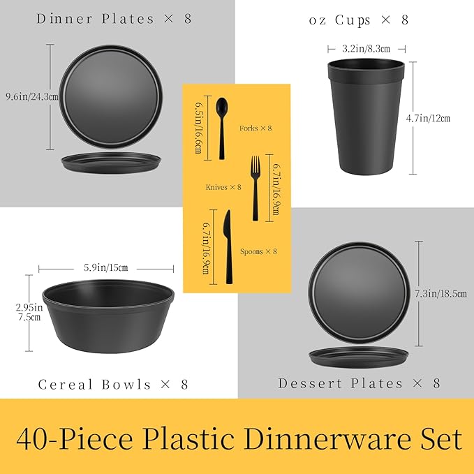 40 Piece Stackable Dinnerware Set for Small Kitchens, Modern Minimalist Plates & Flat Bottom Bowls (Pasta/Salad), Unbreakable & Microwave Safe, Pastel
