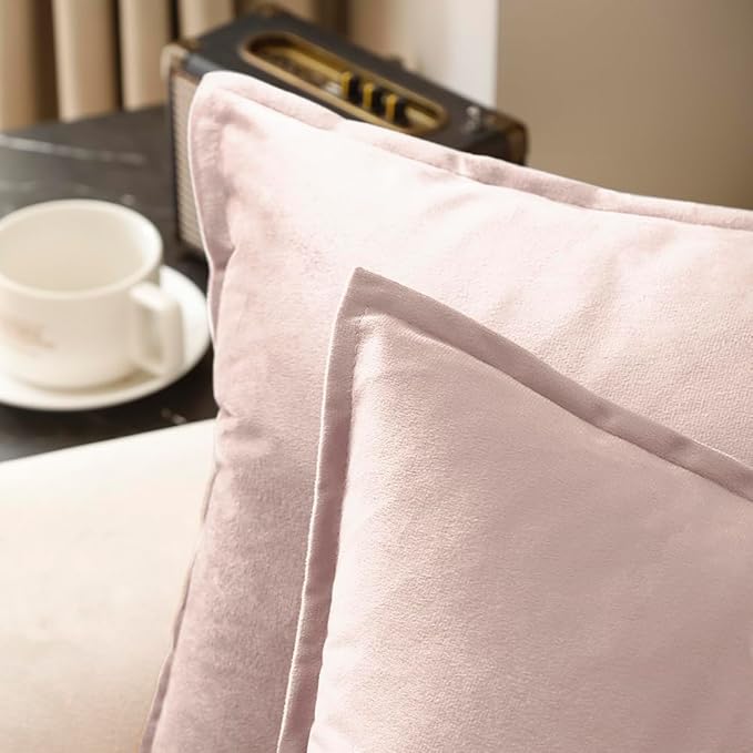 VAKADO Throw Pillow Covers 16x16 Set of 2 Pink Velvet Decor Decorative Couch Cushion Euro Pillowcases with Fringe Home Bed Decoration for Sofa Bedroom Office