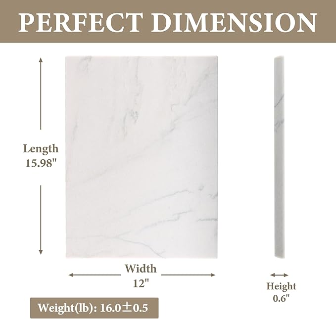 Koville Brazilian Natural Marble Cutting Board for Kitchen, 16x12inch Large Hand Crafted Marble Slab for Cheese, Charcuterie, Pastry Board - Wedding Gift, House Warming Gift