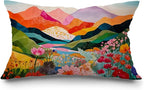 JINYO Abstract Mountain Pillow Covers 12x20 inch,Abstract Mountain Floral Pillow Cover Watercolor Landscape Decorative Pillow Covers for Home Bedroom Living Room Office Decor, Vintage Western Decor