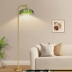 Glass Floor Lamp for Living Room,Bedroom,Gold Mid Century Modern Standing Lamp with Remote Dimmable,Boho Brass Tall Lamp Vintage Retro Green Arc Floor Lamps Flower Floor Light Bohemian