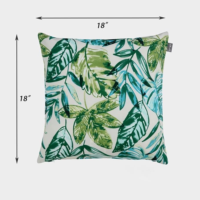 Water Resistant Outdoor Throw Pillows for Patio Furniture,18x18 Inch Decorative Pillows Set of 2 with Insert,Hidden Zipper Headrests for Sofa Couch Chair(Palm Leaf)