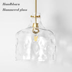 16" Extra Large Farmhouse Pendant Light – Hand-Blown Hammered Glass Shade, Gold Finish, Adjustable Chain Ceiling Light for Kitchen Island, Dining Room, Hallway