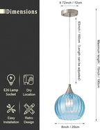 Brushed Nickel Pendant Lights Kitchen Island, Globe Pendant Light Fixtures with 8 Inch Clear Glass Shade, Modern Hanging Light Fixtures for Kitchen, Bedroom (2 Pack - Blue Glass Pendant Light)