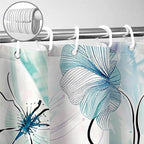 Sanzugh Teal Floral Shower Curtain, Boho Emerald Sage Hunter Olive Green Blue Abstract Flowers Art Cute Fabric Shower Curtains Set for Bathroom Decorative with Hooks 60 X 72 inch Spring Bath Decor