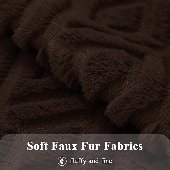 Pallene Brown Throw Pillow Covers 24x24 Set of 2, Soft Plush Faux Fur Decorative Couch Pillow Covers for Sofa Bed Living Room Pillow Cases with 3D Diamond Pattern