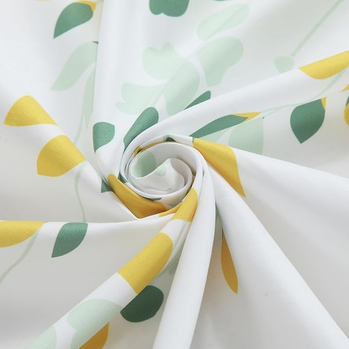 90 Inch Fabric Shower Curtain, Extra Long Yellow and Sage Green Floral Shower Curtains for Bathroom, Waterproof Bathroom Curtains, 72" W x 90" H