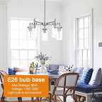 VINLUZ Contemporary 5 Light Large Chandeliers Modern Clear Glass Shades Pendant Lighting Brushed Polished Nickel Dining Room Lighting Fixtures Hanging Adjustable Wire Semi Flush Ceiling Lights
