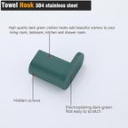 RANDOM Dark Green Towel Hooks for Bathrooms Round Shower Hooks SUS304 Stainless Steel Wall Mount Coat Hooks.96026-8DKG