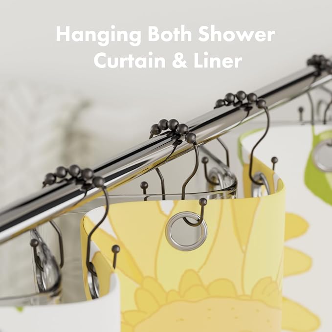 AmazerBath Shower Curtain Hooks, Shower Curtain Rings, Metal Bronze Shower Curtain Hooks Rust Proof, Smooth Glide Double Shower Hooks for Shower Curtain, Shower Rod Hooks 12Pcs