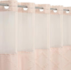 No Hooks Boho Light Pink Woven Fabric Shower Curtain 72 x 80 Modern Farmhouse, Tufted Chevron Striped Shabby Chic Textured, Minimalist Hookless Shower Curtains for Bathroom, Hotel Decor
