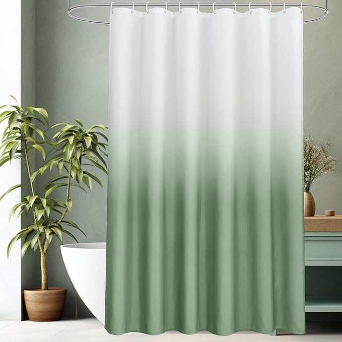 AooHome Fabric Shower Curtains, Cloth Ombre Green Shower Curtain Sets, Washable Fabric Green and White Shower Curtain, Rustic Farmhouse Bathroom Shower Curtains, 72x78 Inches