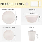 Supernal 32pcs Wheat Straw Dinnerware Sets Cream Color,Plates and Bowls Sets,Beige Plastic Dinnerware Sets, Dish Set for 8 with 25pcs Gold Napkins, Dishwasher Safe Plates