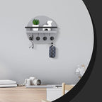 Nekon Key Holder for Wall - 9.8 Inch Apartment Wall Decor with Shelf and 8 Key Hooks, Circular Wood Key Hanger for Home Decor (Gray)