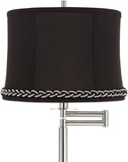 360 Lighting Druckman Modern 60 1/2" Tall Standing Floor Lamp Skinny Adjustable Swing Arm Pole Silver Metal Brushed Nickel Finish Living Room Bedroom House Reading Office Massa Black Drum Shade