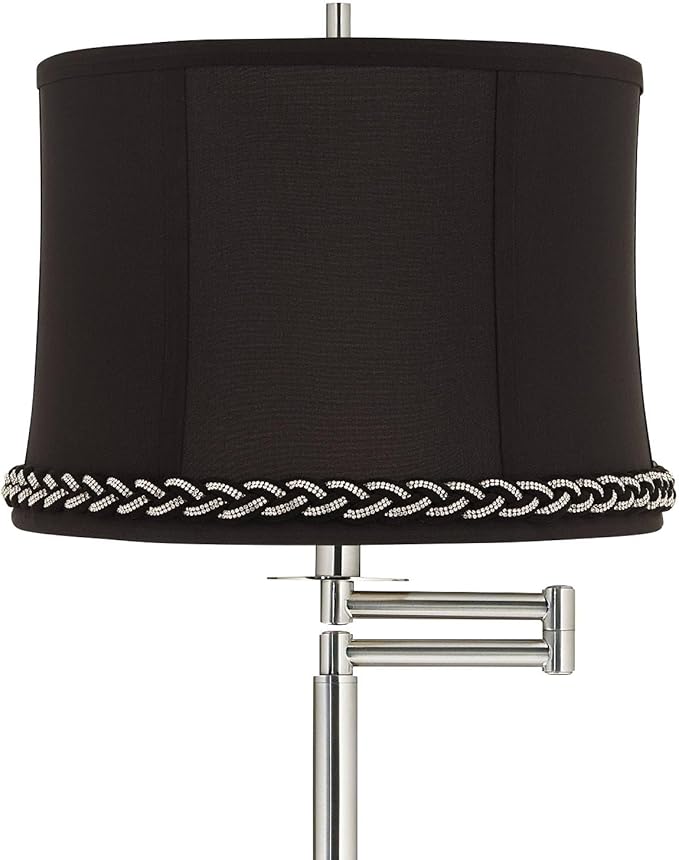 360 Lighting Druckman Modern 60 1/2" Tall Standing Floor Lamp Skinny Adjustable Swing Arm Pole Silver Metal Brushed Nickel Finish Living Room Bedroom House Reading Office Massa Black Drum Shade