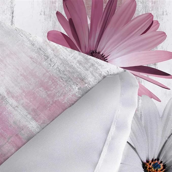 Rustic Farmhouse Shower Curtain, Farm Pink Daisy Floral Flowers and Butterfly on Country Wooden Shower Curtain for Bathroom, Pink Grey Bathroom Shower Curtains with 6PCS Hooks, 36X70IN
