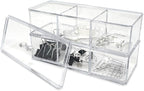 Isaac Jacobs 3-Compartment Clear Acrylic Rectangular Stackable Organizer with Lid, Multi-Sectional Drawer Tray, Storage Solution for Makeup, Craft Supplies, for Bathroom, Kitchen, Office (2, Clear)