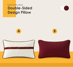 Outdoor Sunbrella Decorative Pillows with Triple Coconut Buttons Pack of 4, 20" x 12" Outdoor Pillow Set for Couch Bed Throw Patio Sofa, Spectrum Eggshell/Spectrum Ruby