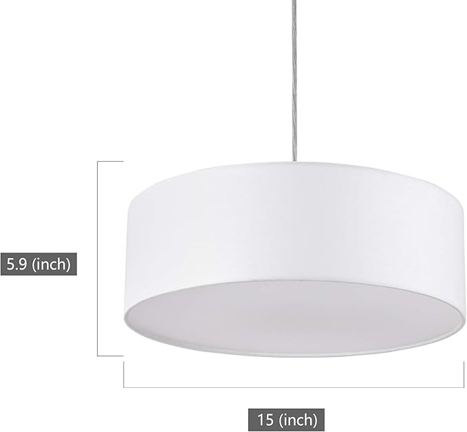 SomSom Modern Fabric Pendant Light, 15" Classic 3-Light Drum Ceiling Chandelier, White Drum Shade, Round Frosted Acrylic Diffuser, Lamps for Living Room
