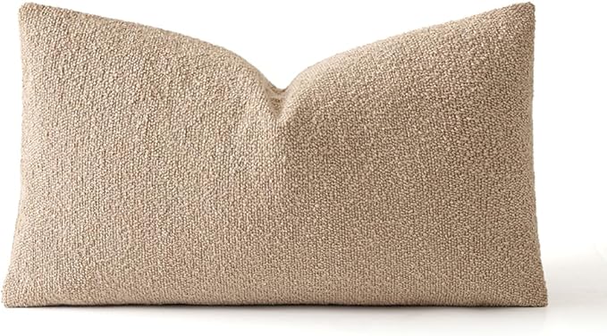 MIULEE Textured Boucle Throw Pillow Cover Khaki Accent Solid Lumbar Pillow Case Decorative Soft Pack of 1 Couch Cushion Chair Sofa Bedroom Livingroom Home Decor,12x20 Inch