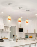 Art Glass Mini Pendant Lights Kitchen Island Marble Glass Pendant Light Shade with Brushed Nickel Finish Ceiling Hanging Lights for Kitchen Over Sink,Dining/Living Room Red Marble-1Pack