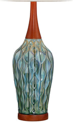360 Lighting Rocco Mid Century Modern Table Lamp 30" Tall Ceramic Blue Teal Glaze Wood Handmade Linen Drum Shade Decor for Living Room Bedroom House Bedside Home Entryway (Colors May Vary)