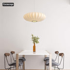 Large 23.6 inch Lantern Pendant Light, White Imitation Silk Lampshade, Bubble Pendant Light, Hanging Lamp Simple Chandelier for Living Dinning Room Kitchen Island Bedroom Restaurant Cafe