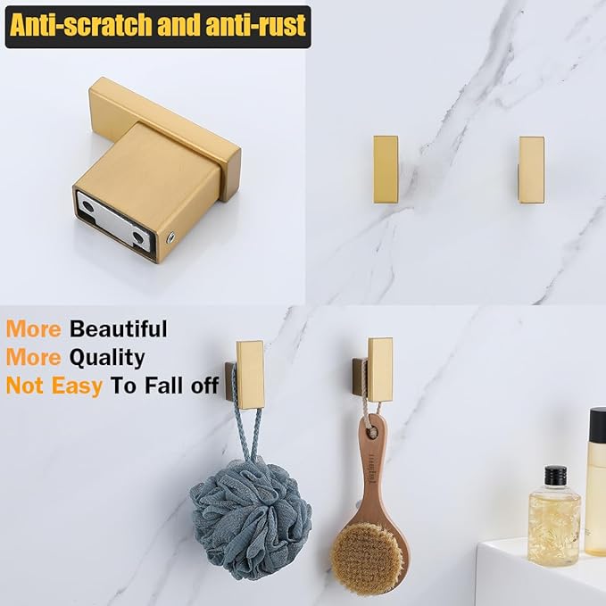 RANDOM Towel Hooks for Bathrooms SUS304 Stainless Steel Hand Towel Holder,Coat Rack Wall Mount Robe Hook,Champagne Bronze.96009-8CB