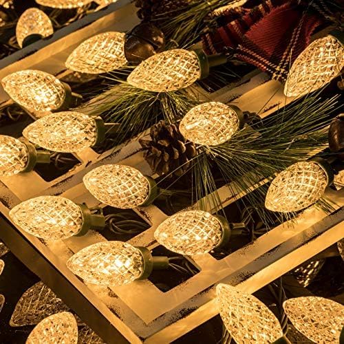 AWQ 200LED 146.9 FT C9 Christmas String Lights Plug in Fairy Twinkle String Lights 8 Modes Timer Function Waterproof Extendable for Indoor Outdoor Wedding Party Christmas Decoration (200, Warm White)