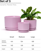 Ton Sin Plant Pots, 4.1+5.1+6.5 inch, Set of 3, Ceramic Planters with Drainage Hole and Saucer, Indoor Flower Pot with Drainage Hole, Gifts for Mom(Matte Pink)