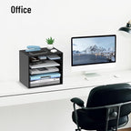 5-Tier Wood Desk Organizer, Paper Tray Organizer for Desk with Adjustable Storage Shelves, Desktop Paper Sorter Mail Holder for Office Home Classroom, Black