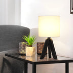 HAITRAL Wooden Tripod Table Lamp with Black Base, Small Table Lamp Bedsides Lamp with Linen Fabric Shade, Nightstand Lamp Cute Night Lamp for Bedroom,Kids Room,Nursery,Dorm