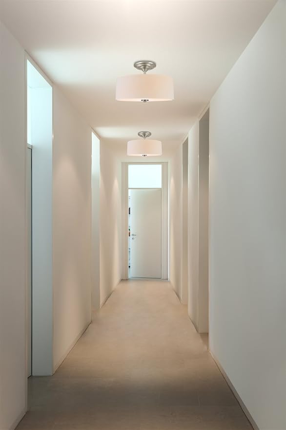 Kira Home Addison 13" 2-Light Semi-Flush Mount Ceiling Light Fixture with Off-White Fabric Drum Shade, Brushed Nickel Finish