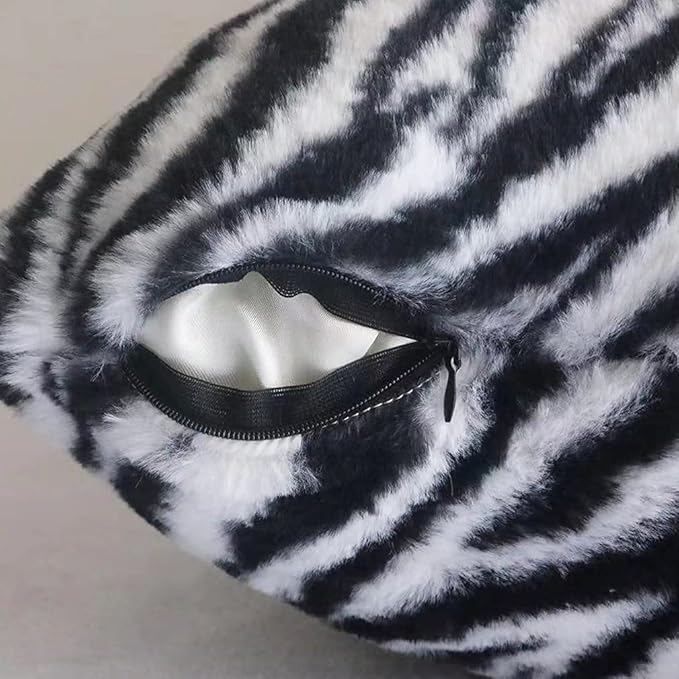 Black White Square Pillow Cover Soft Fluffy Fuzzy Faux Fur Zebra Stripe Throw Pillows Modern Decorative Accent Cushion Covers Pillowcase for Couch Sofa Living Room Bedroom, 18x18
