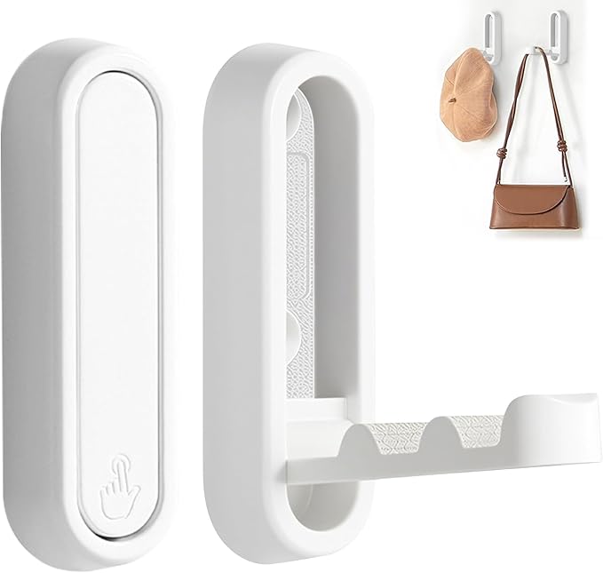 2Pcs Foldable Wall Hooks, Zinc Alloy Folding Hook White, Heavy Duty Folding Coat Hooks Wall Mounted for Hanging Coat Towels Bags Keys (White, 2 Pack)