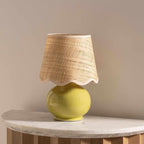 BoutiqueRugs Navarro Boho Ceramic Bedside Table Lamp for Bedroom Nightstand and Living Room - Shade Rattan - Green, Sage, Beige - 13" H