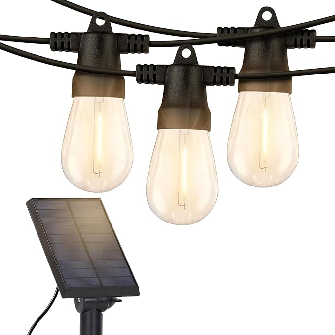 Brightech Ambience Pro Solar Powered Outdoor String Lights - Commercial Grade Patio Lights with 27 Ft Edison Bulbs - Shatterproof LED Solar String Lights - 1W LED, Warm White Light