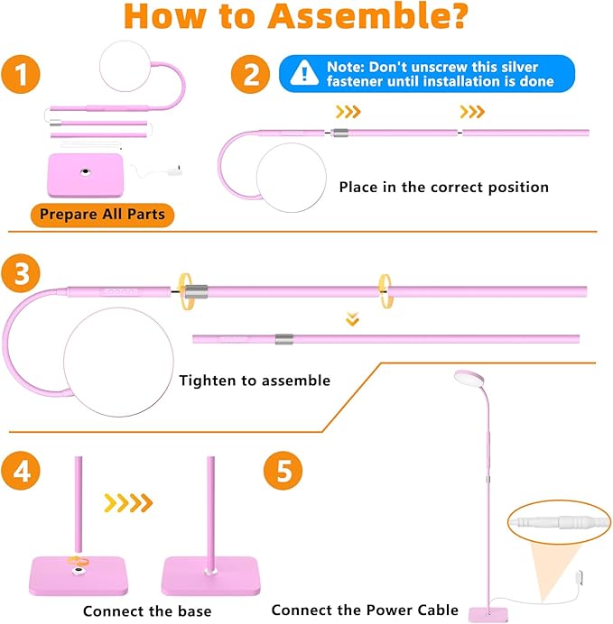 Floor Lamp, Adjustable Height Floor Lamps for Living Room Bedroom, 120 LED Super Bright Standing Lamp Remote Control Dimmable Gooseneck Tall Stand Reading Lamp for Office Craft, Pink