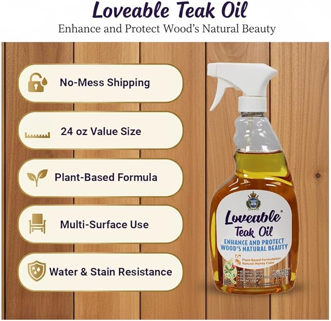 EcoDecors SnazzyCorner 18" Teak Wood Corner Shower Shelf, Fully Assembled | Loveable Teak Oil Spray Bottle, 24 oz | Loveable Teak Cleaner 32 oz