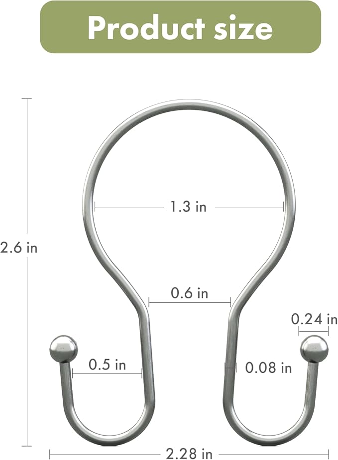 AmazerBath Chrome Shower Curtain Hooks Shower Curtain Rings, Simple Double Sided Shower Curtain Hooks Rust Proof, Smooth Glide Metal Shower Hooks for Shower Curtain Rod, 12 Pcs Shower Rod Hooks