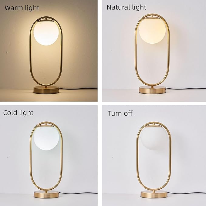 Mid Century Modern Gold Table Lamp White Glass Shade Nightstand Lamp Small Table Lamp for Bedside Bedroom Living Room Office