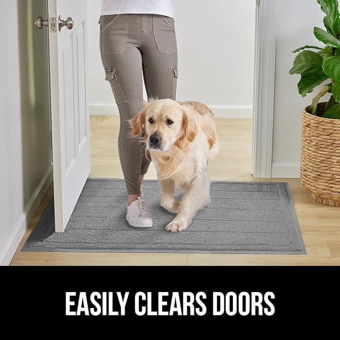 GORILLA GRIP Dirt Grabber Mesh Doormat, Low-Profile, Stain and Fade Resistant Heavy Duty Quick Dry Striped Doormats, Mats for Indoor or Outdoor Entry, Shoe Scraper, Garage Entrance Mat, 35x23, Gray