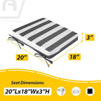 AAAAAcessories Outdoor Seat Cushions for Chairs, Waterproof, Fade-Resistant Patio Furniture Replacement Cushions, 20" x 18" x 3", Set of 2, Gray Cabana Stripe