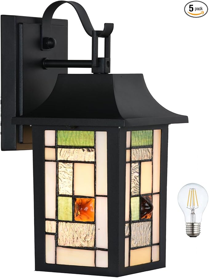 WL0010 Tiffany Style Outdoor Light Fixutres Stained Glass Wall Sconce Exterior Waterproof Wall Lantern Light for Balcony Aisle Hallway W 7X D 6 x H 12 Inches, Bulb Included (Lumigrid)