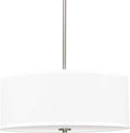 Kira Home Nolan 18" Classic 3-Light Drum Pendant Chandelier, White Fabric Shade + Round Glass Diffuser, Adjustable Height, Brushed Nickel Finish