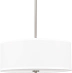 Kira Home Nolan 18" Classic 3-Light Drum Pendant Chandelier, White Fabric Shade + Round Glass Diffuser, Adjustable Height, Brushed Nickel Finish