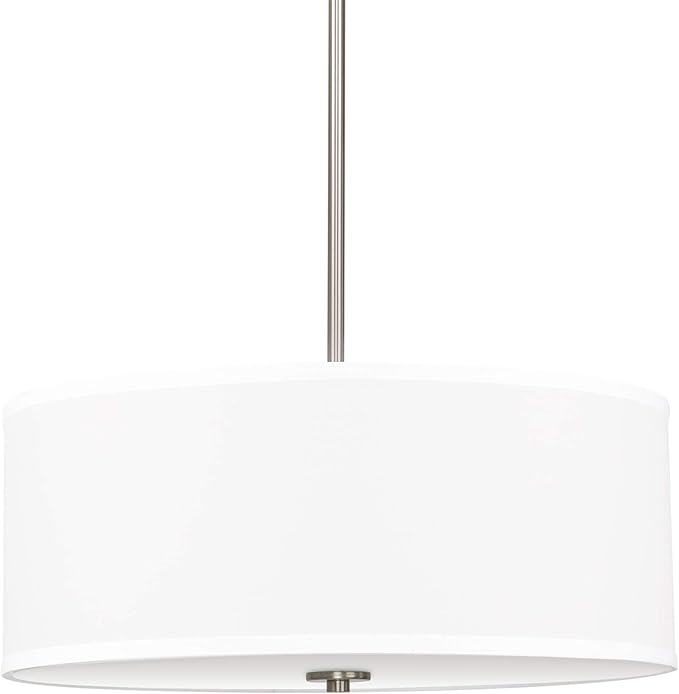 Kira Home Nolan 18" Classic 3-Light Drum Pendant Chandelier, White Fabric Shade + Round Glass Diffuser, Adjustable Height, Brushed Nickel Finish