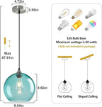 Light Blue Glass Pendant Lights Kitchen Island Globe Pendant Light Fixtures Modern Pendant Lighting for Bedroom Living Dining Room Light Fixture (9.84 in, 2 Pack)