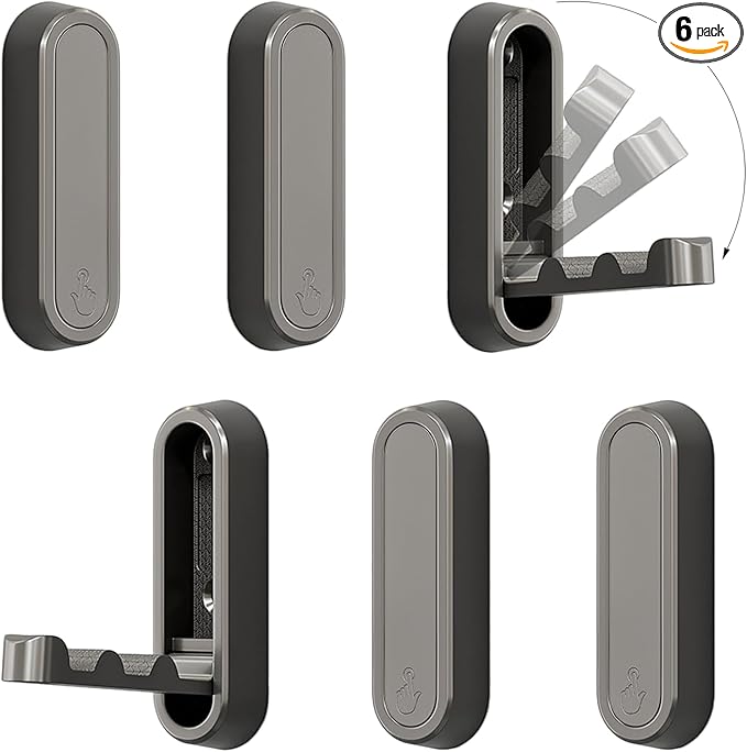 6PCS Folding Coat Hook, Heavy Duty Wall Hooks Made of Zinc Alloy, Foldable Wall Hooks for Hanging Coats, Scarves, Hats, Bathrobes, Keys, Bags (Gray)